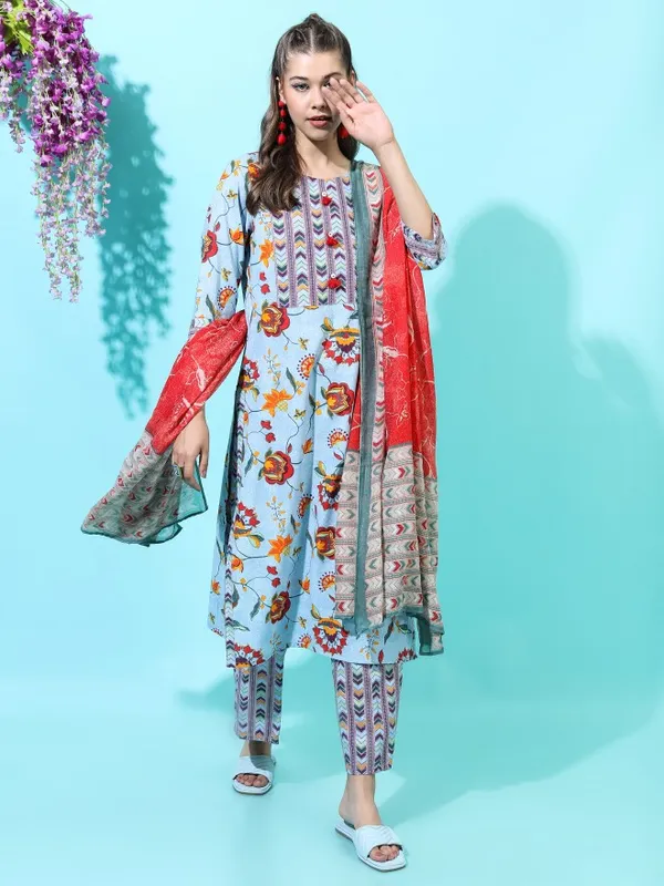  Vishudh Women Blue Printed Kurta Sets