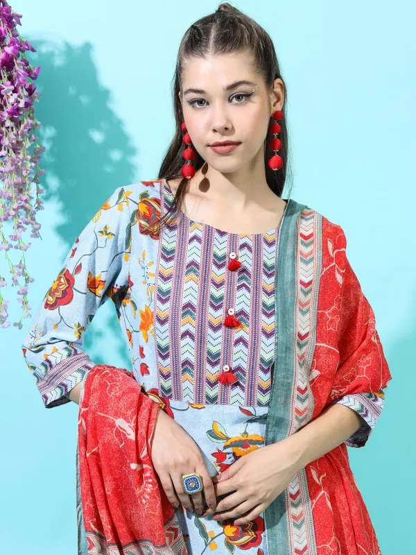  Vishudh Women Blue Printed Kurta Sets