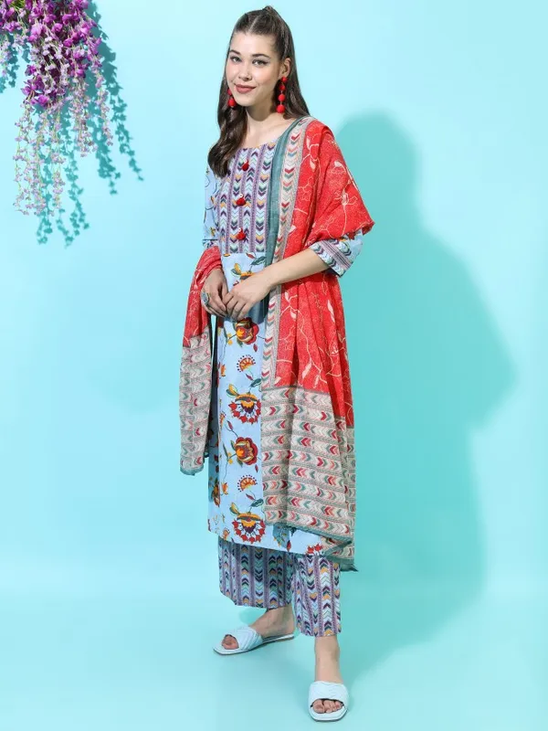  Vishudh Women Blue Printed Kurta Sets