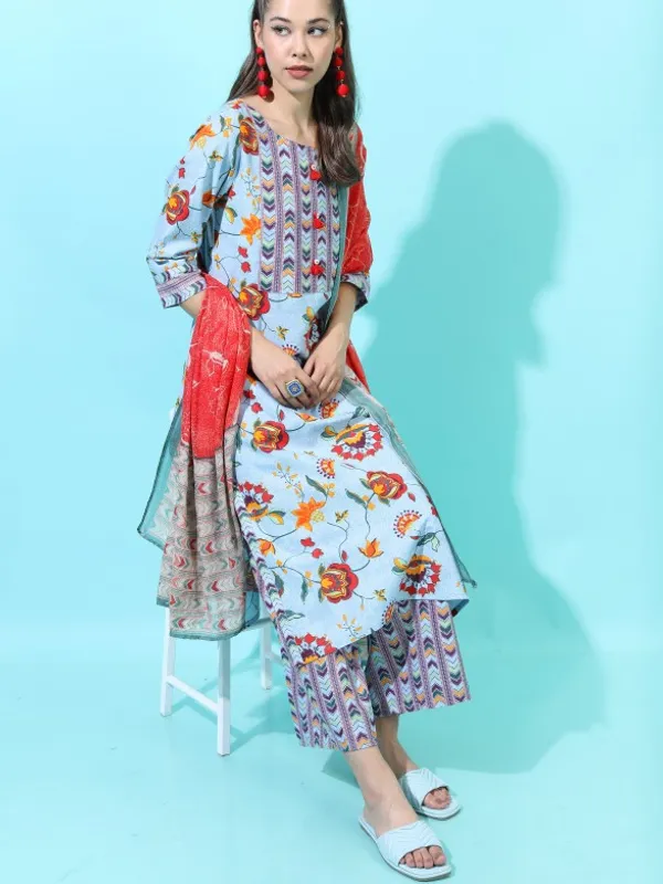  Vishudh Women Blue Printed Kurta Sets