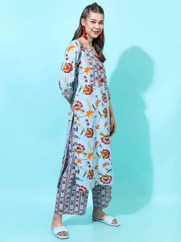  Vishudh Women Blue Printed Kurta Sets