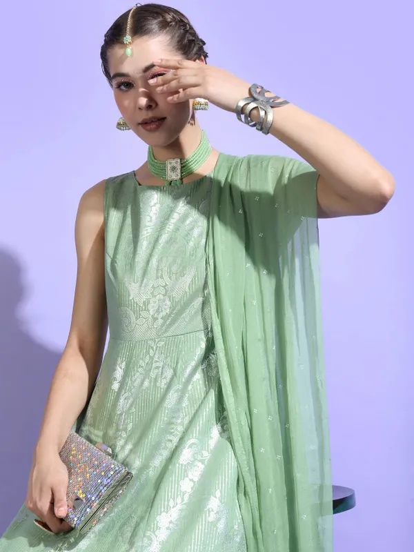  Vishudh Women Green Printed A-Line Ethnic Dresses