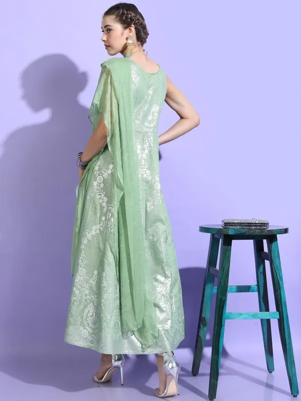  Vishudh Women Green Printed A-Line Ethnic Dresses