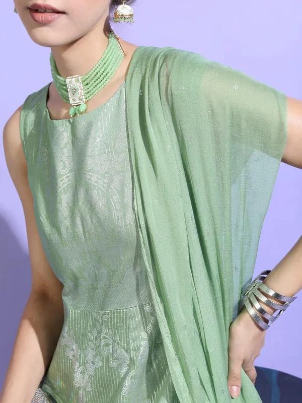  Vishudh Women Green Printed A-Line Ethnic Dresses