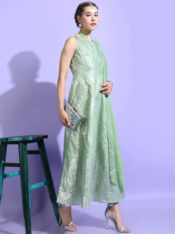  Vishudh Women Green Printed A-Line Ethnic Dresses