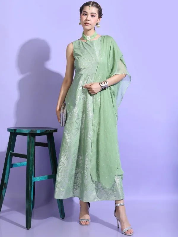  Vishudh Women Green Printed A-Line Ethnic Dresses
