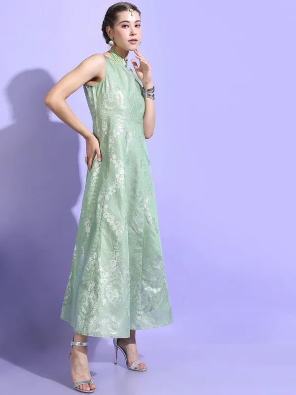  Vishudh Women Green Printed A-Line Ethnic Dresses