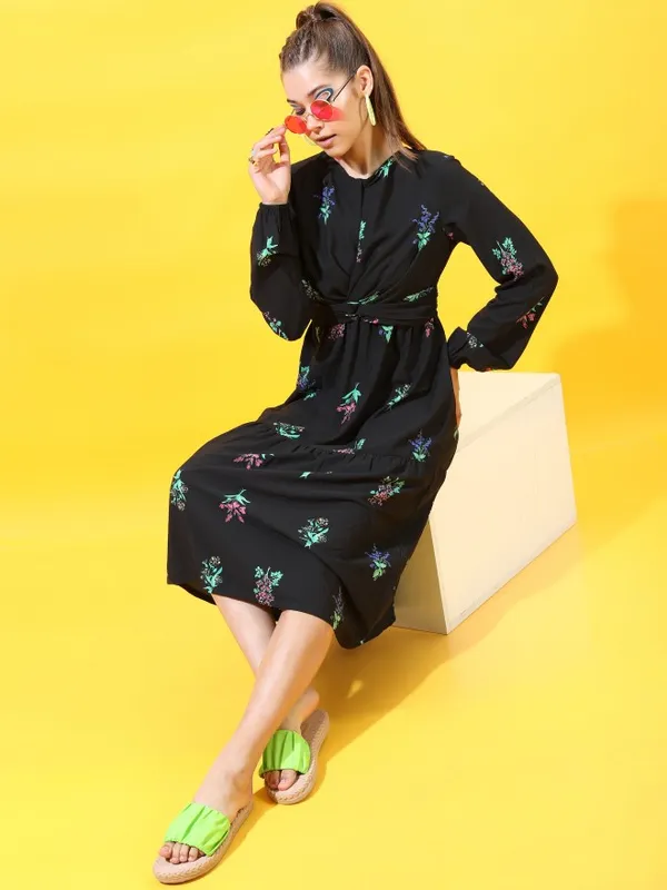 Tokyo Talkies Women Black Printed A-Line Dresses