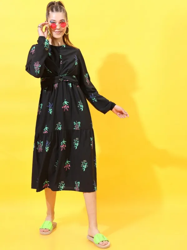  Tokyo Talkies Women Black Printed A-Line Dresses