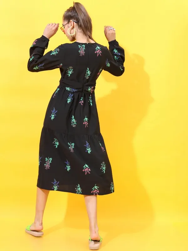  Tokyo Talkies Women Black Printed A-Line Dresses