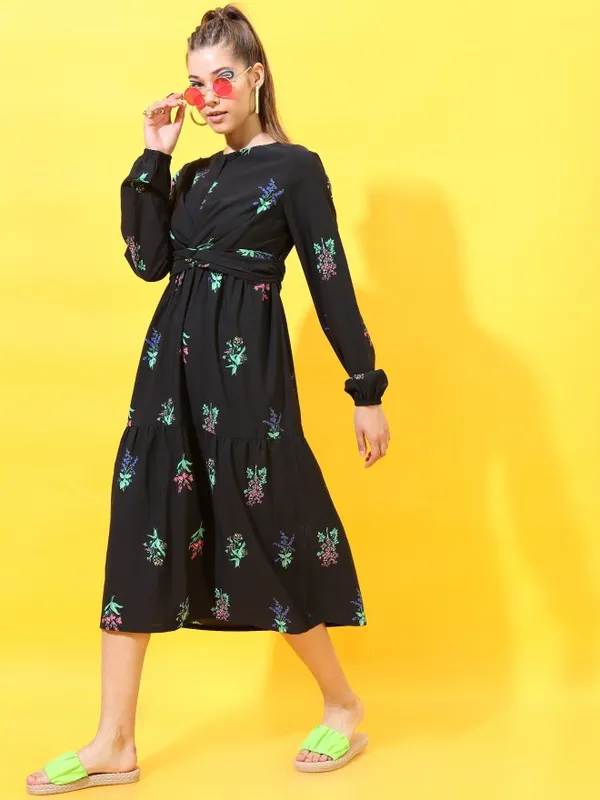  Tokyo Talkies Women Black Printed A-Line Dresses