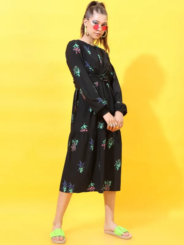  Tokyo Talkies Women Black Printed A-Line Dresses
