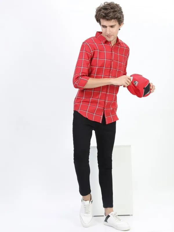  Ketch Men Red Checked Slim Fit Casual Shirts