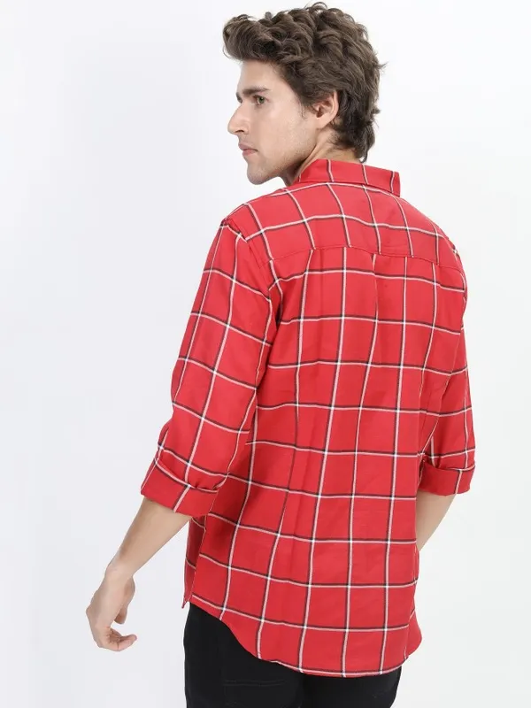  Ketch Men Red Checked Slim Fit Casual Shirts
