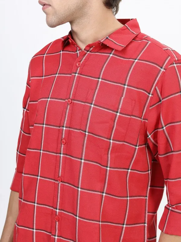  Ketch Men Red Checked Slim Fit Casual Shirts