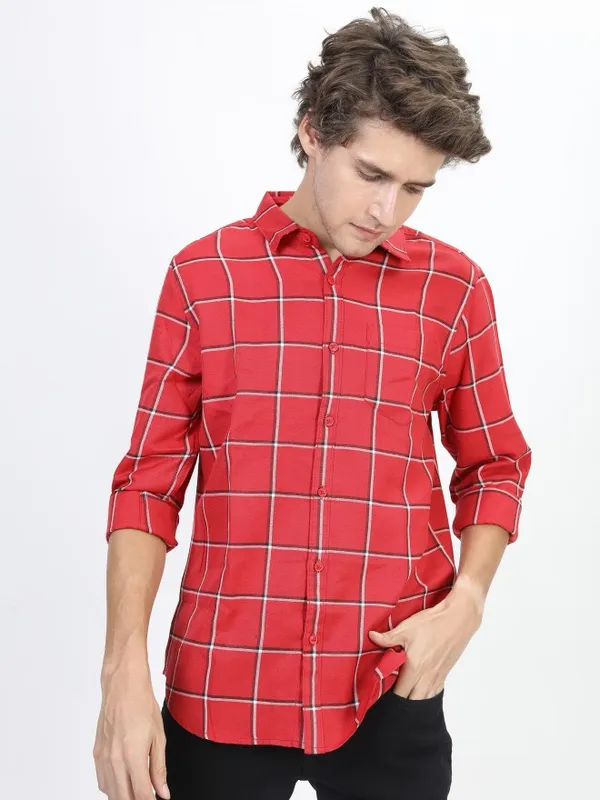  Ketch Men Red Checked Slim Fit Casual Shirts