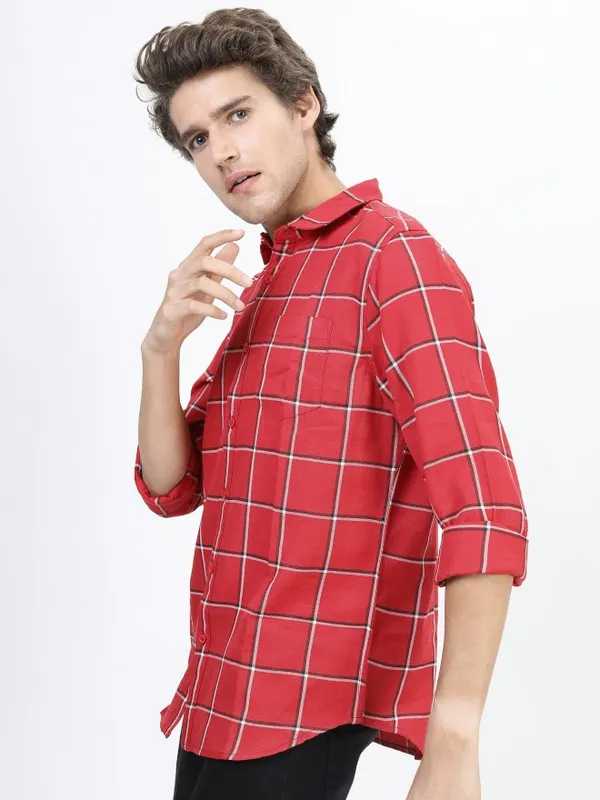  Ketch Men Red Checked Slim Fit Casual Shirts
