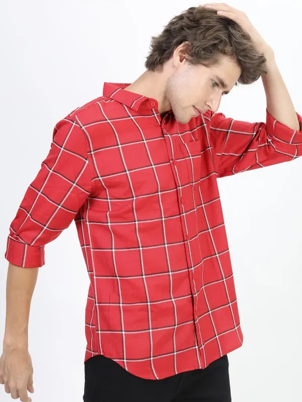  Ketch Men Red Checked Slim Fit Casual Shirts