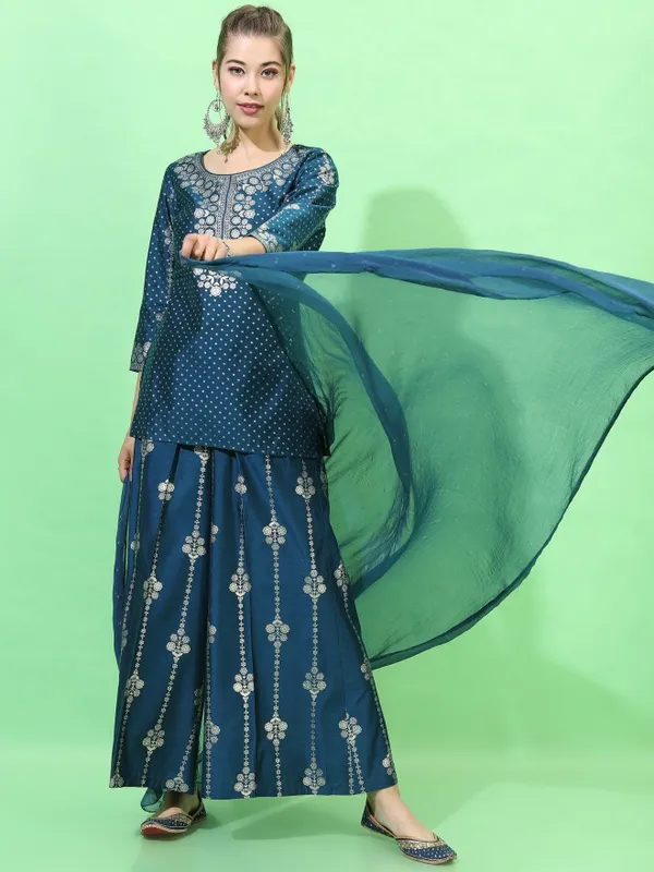  Vishudh Women Teal Printed Kurta Sets