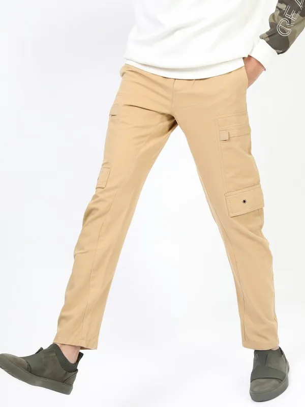  Highlander Men Beige Regular Fit Solid Casual Trousers