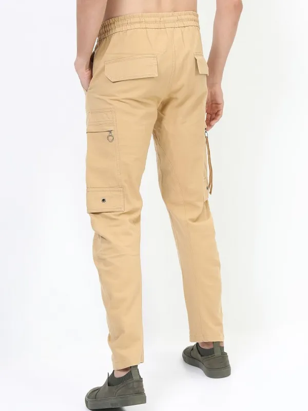  Highlander Men Beige Regular Fit Solid Casual Trousers