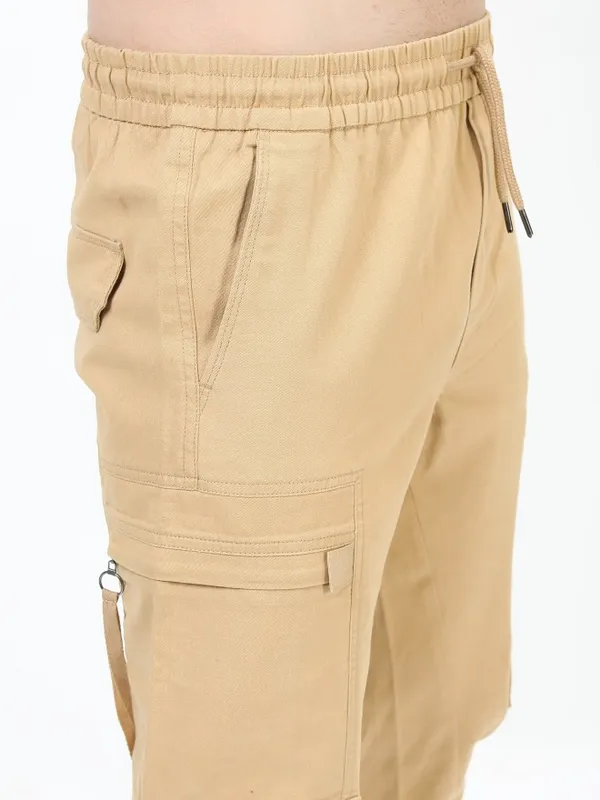  Highlander Men Beige Regular Fit Solid Casual Trousers