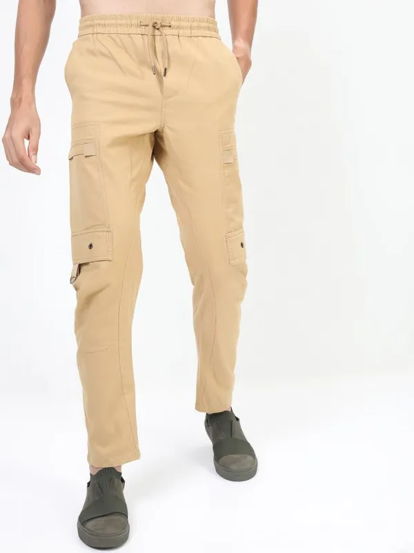  Highlander Men Beige Regular Fit Solid Casual Trousers