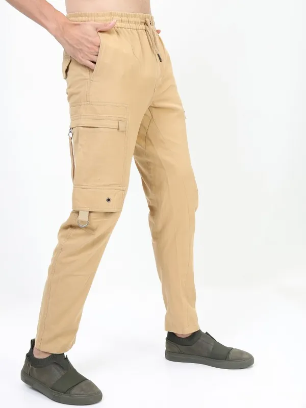  Highlander Men Beige Regular Fit Solid Casual Trousers