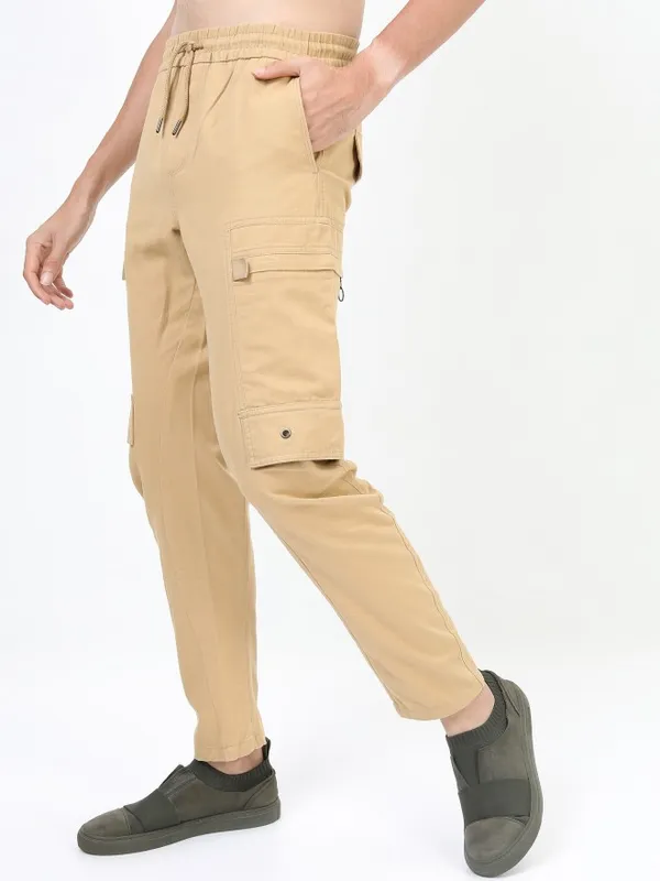  Highlander Men Beige Regular Fit Solid Casual Trousers