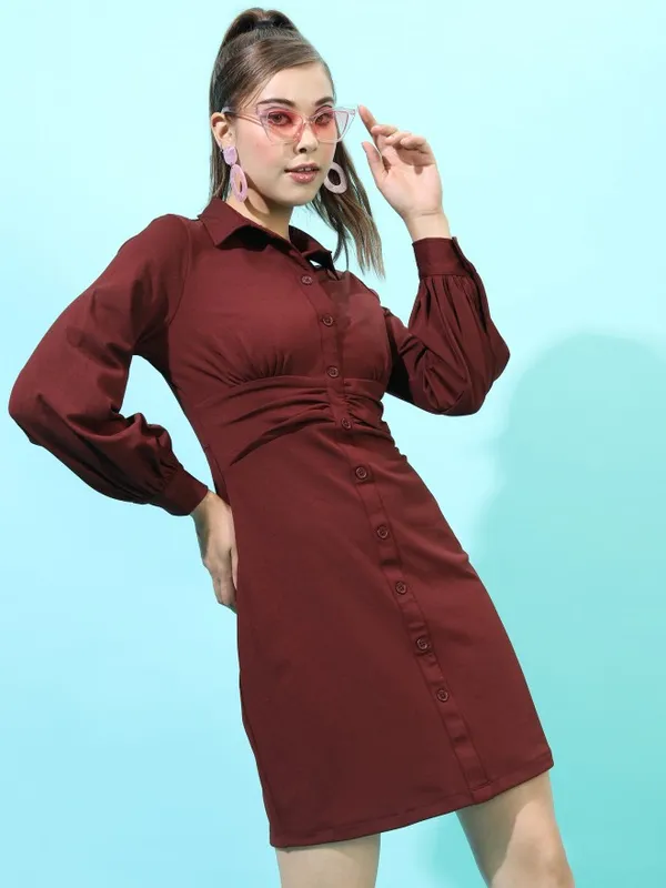  Tokyo Talkies Women Maroon Solid Bodycon Dresses