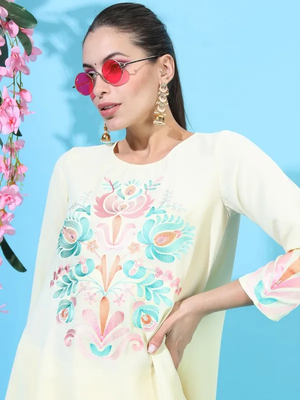  Vishudh Women Yellow Embroidered Kurta Sets