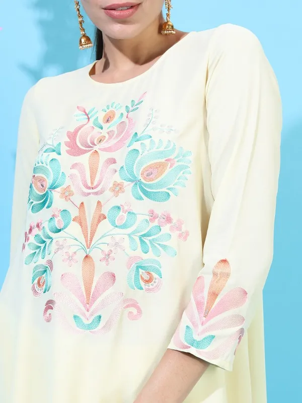  Vishudh Women Yellow Embroidered Kurta Sets