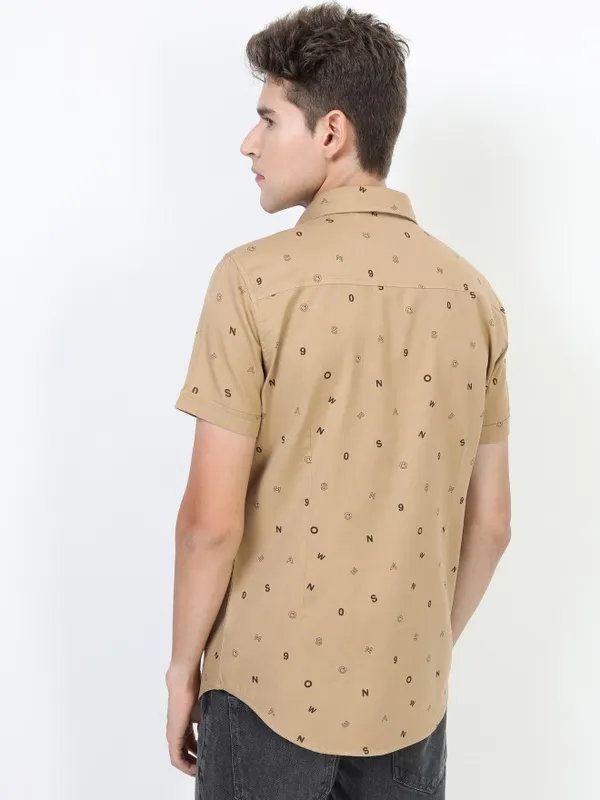  Ketch Men Beige Printed Slim Fit Casual Shirts