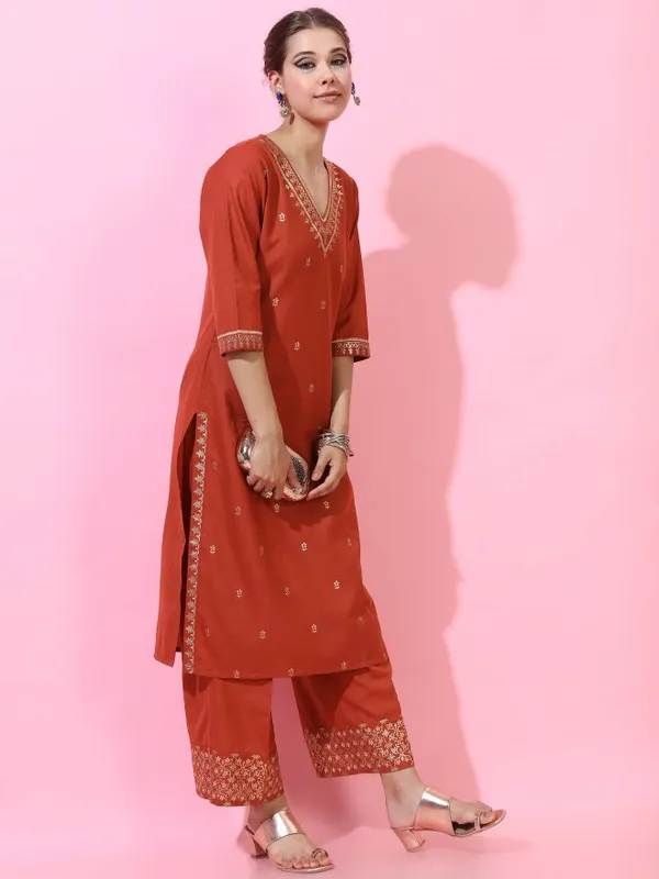  Vishudh Women Terracotta Printed Kurta Sets