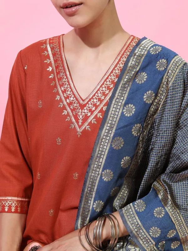  Vishudh Women Terracotta Printed Kurta Sets