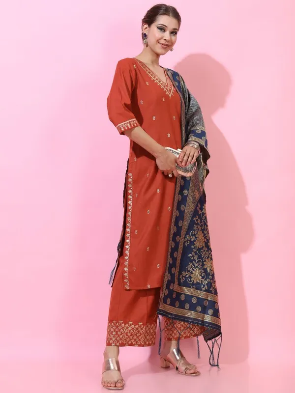  Vishudh Women Terracotta Printed Kurta Sets