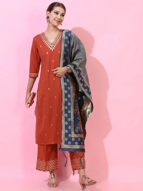  Vishudh Women Terracotta Printed Kurta Sets