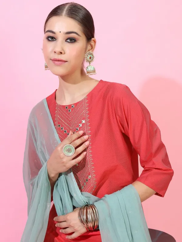  Vishudh Women Red Embroidered Kurta Sets