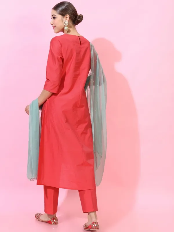 Vishudh Women Red Embroidered Kurta Sets