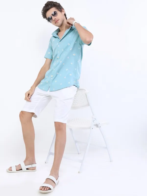  Highlander Men Sage Printed Slim Fit Casual Shirts