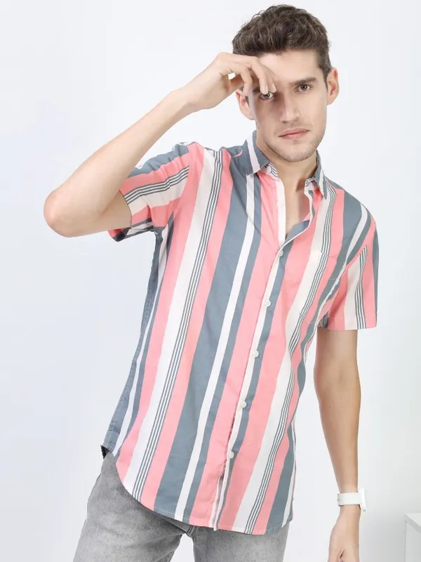 Highlander Men Multi Striped Slim Fit Casual Shirt