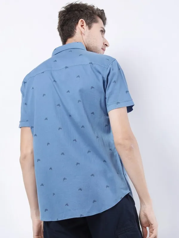  Ketch Men Blue Printed Slim Fit Casual Shirts