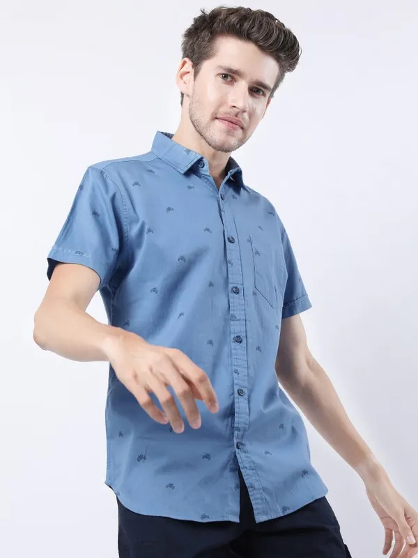  Ketch Men Blue Printed Slim Fit Casual Shirts