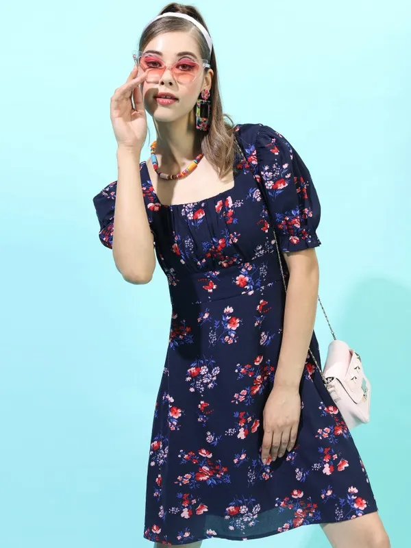  Tokyo Talkies Women Navy Blue Printed A-Line Dresses