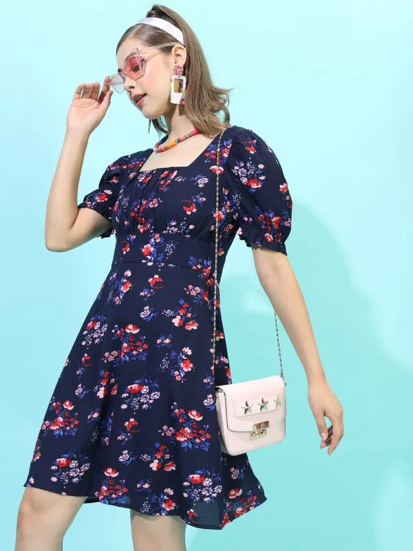  Tokyo Talkies Women Navy Blue Printed A-Line Dresses
