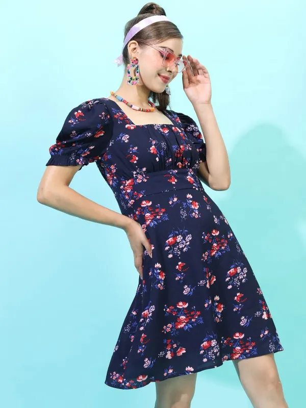  Tokyo Talkies Women Navy Blue Printed A-Line Dresses