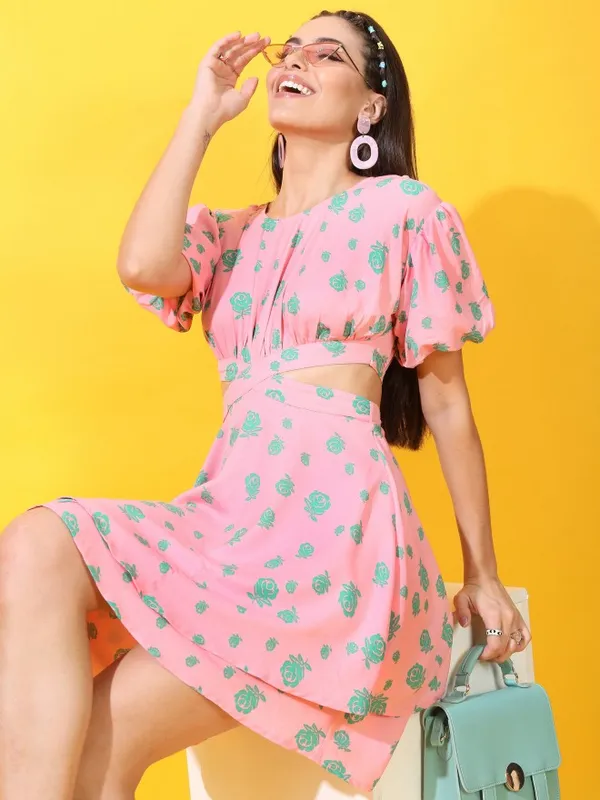  Tokyo Talkies Women Pink Printed Fit And Flare Dresses