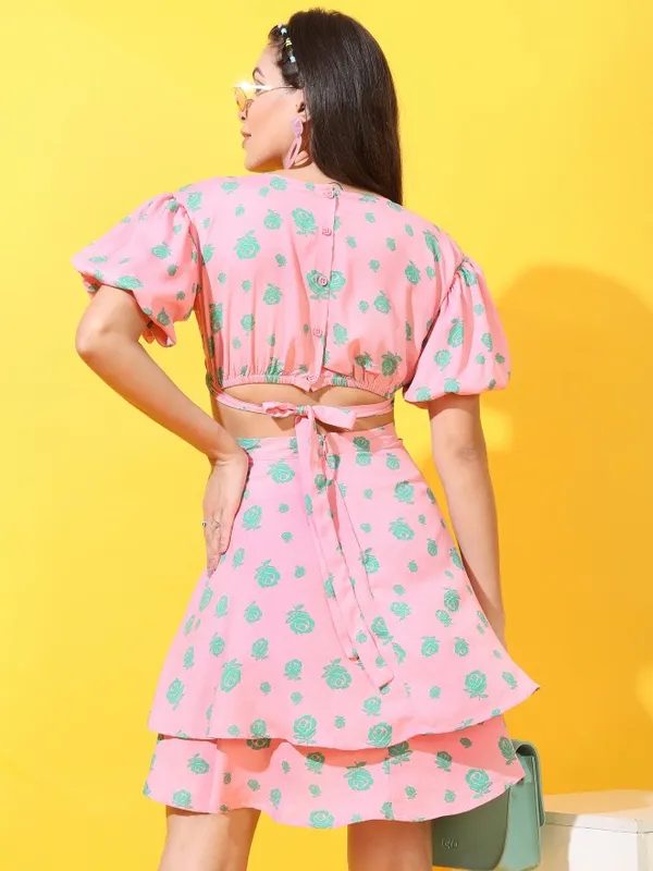  Tokyo Talkies Women Pink Printed Fit And Flare Dresses