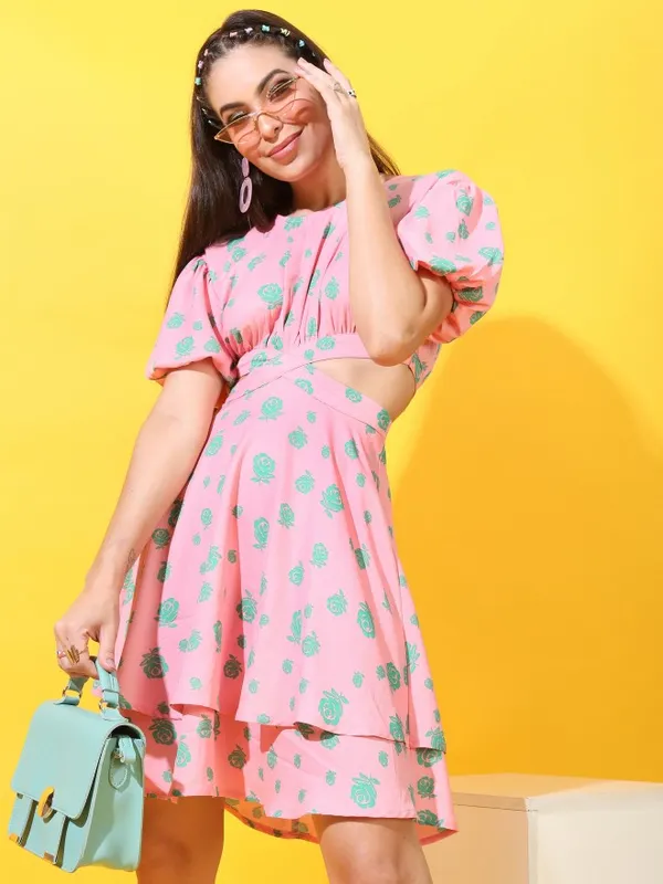  Tokyo Talkies Women Pink Printed Fit And Flare Dresses