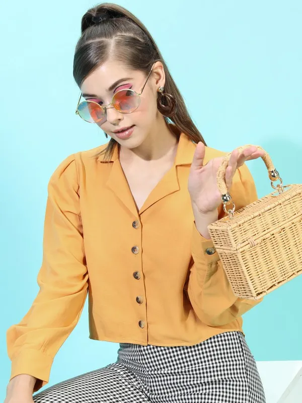  Tokyo Talkies Women Mustard Solid Casual Shirts